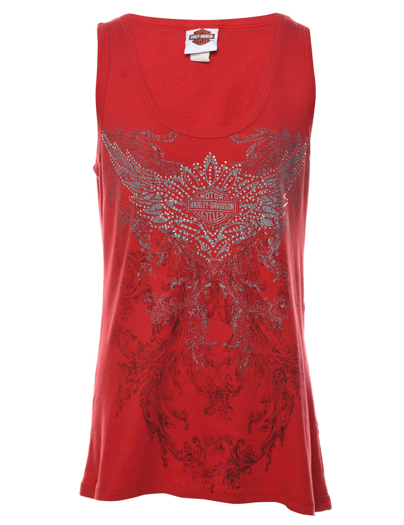 Harley Davidson Red Y2K Embellished Studded Vest - M