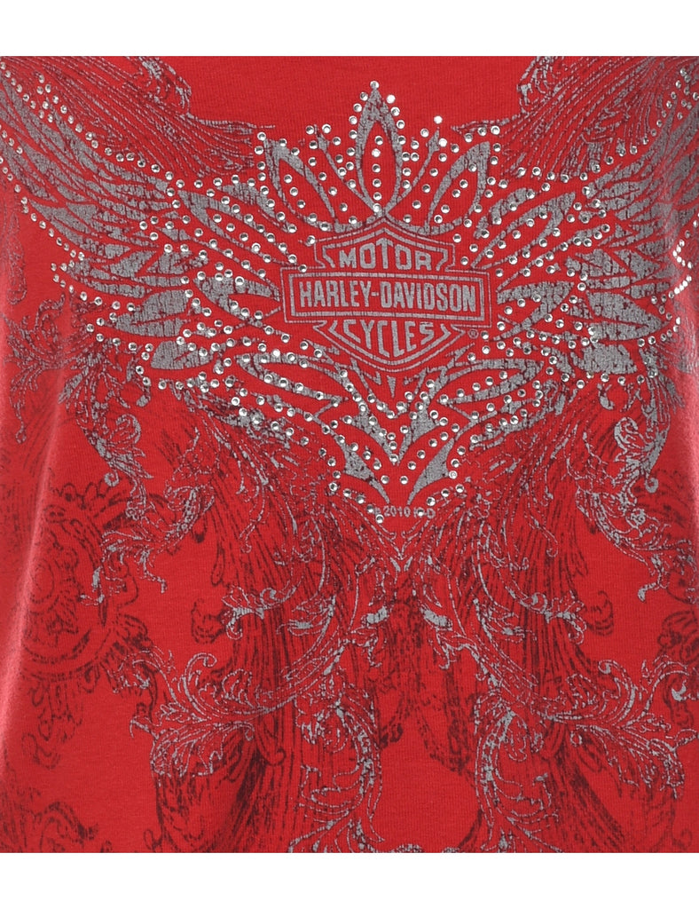 Harley Davidson Red Y2K Embellished Studded Vest - M