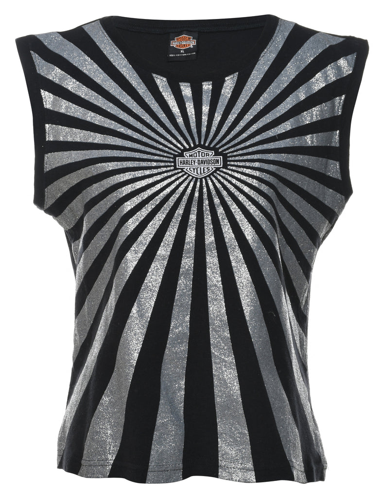Harley Davidson Y2K Black & Silver Metallic Vest - L