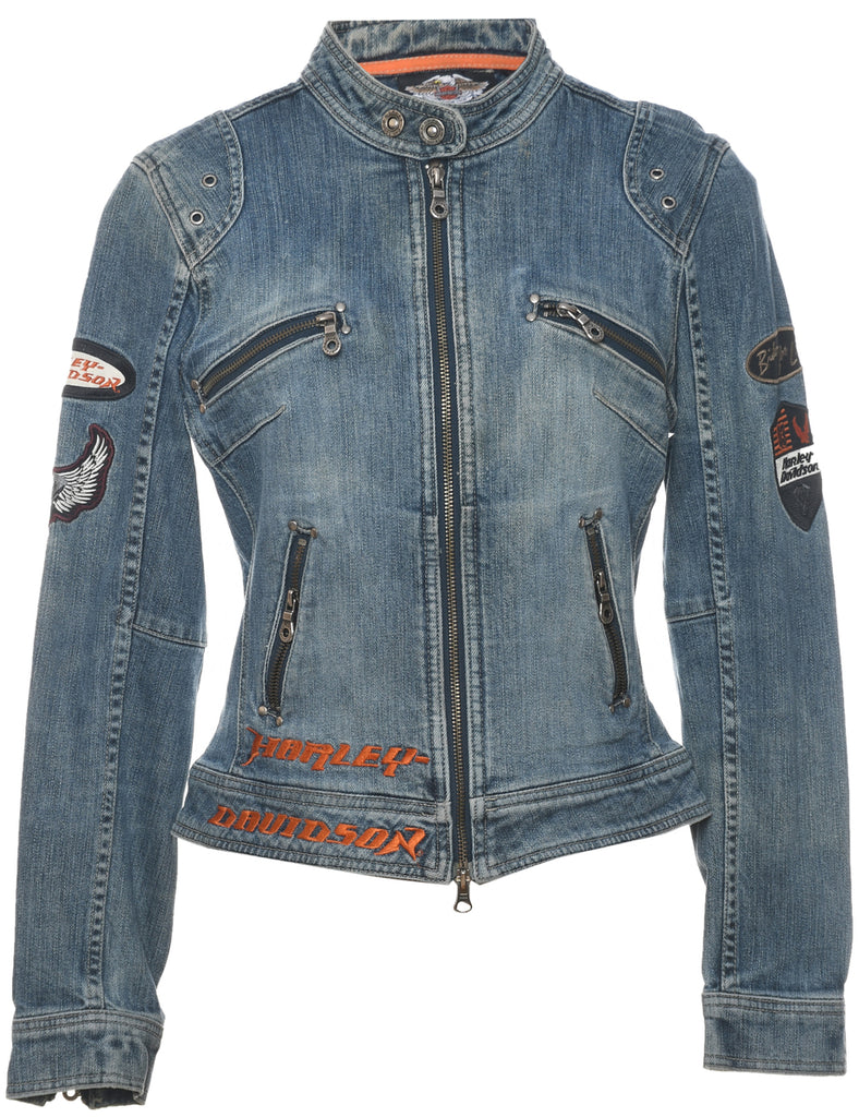 Harley Davidson Y2K Zip-Front Stonewash Denim Jacket - M