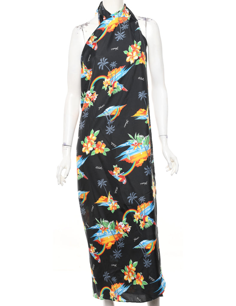 Hawaiian Print Halterneck Dress - L