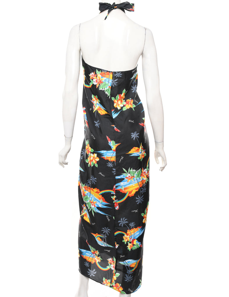 Hawaiian Print Halterneck Dress - L