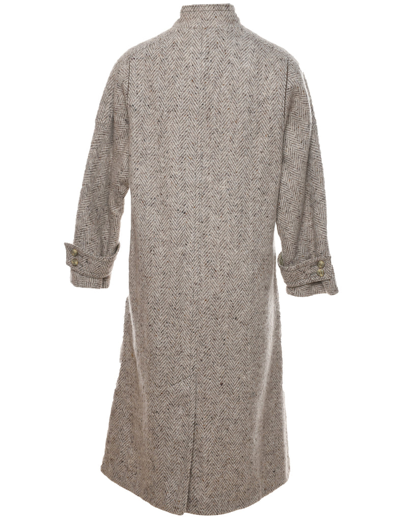 Herringbone Tweed Wool Coat - L