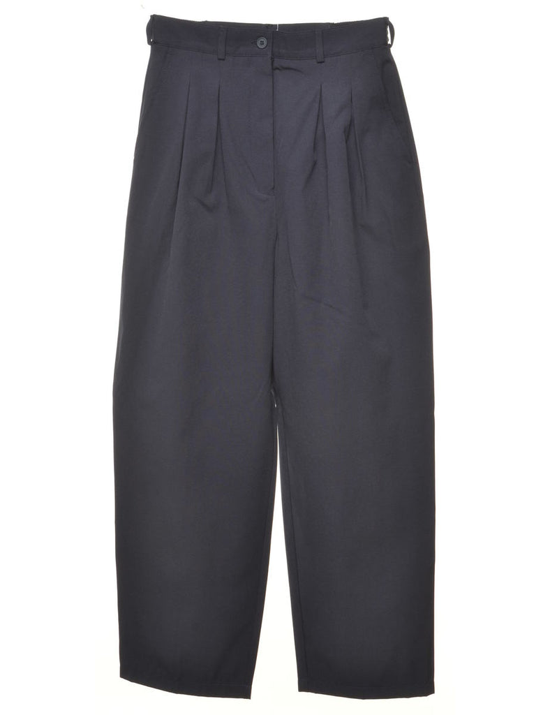 High Waist Pleated Navy Trousers - W26 L28