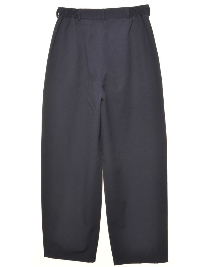High Waist Pleated Navy Trousers - W26 L28