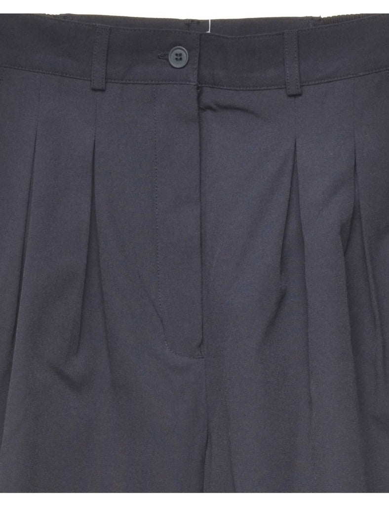 High Waist Pleated Navy Trousers - W26 L28