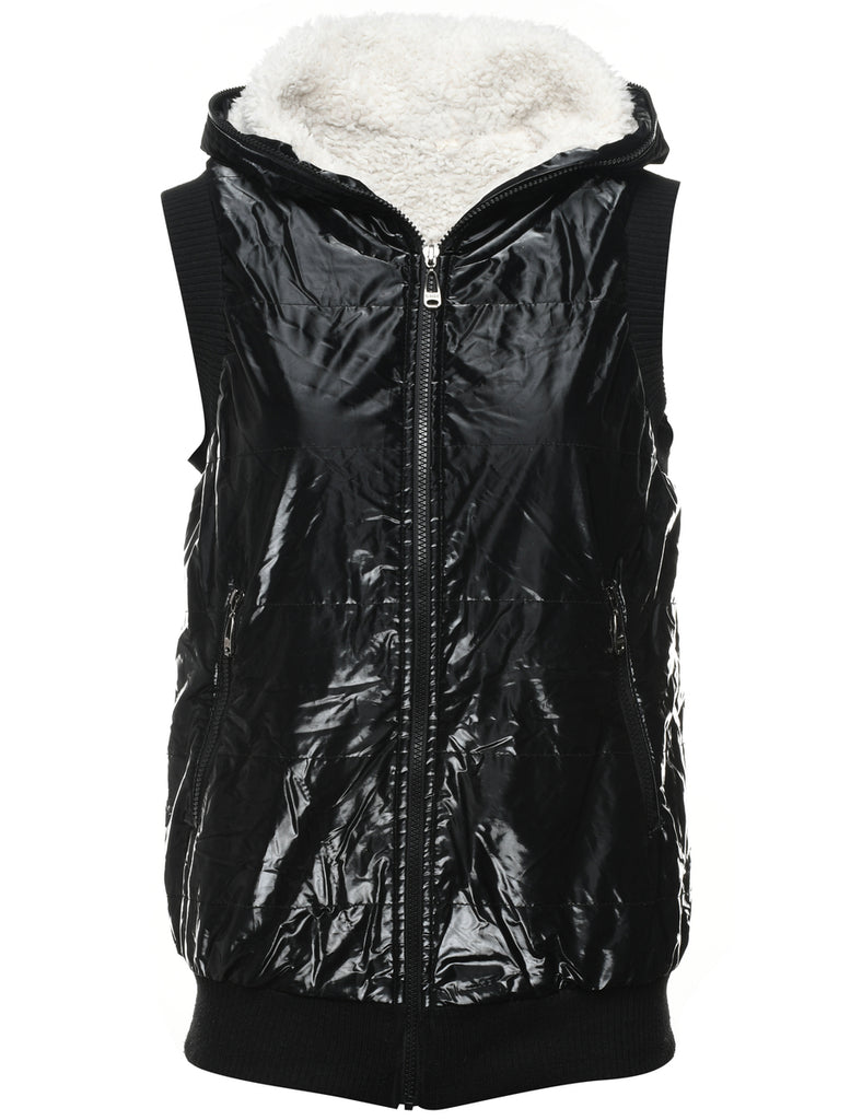 Hooded Black Shiny Gilet  - M