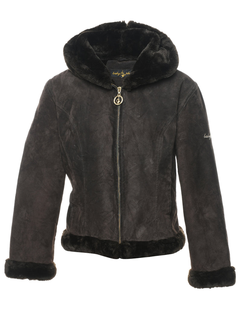 Hooded Dark Brown Coat - L