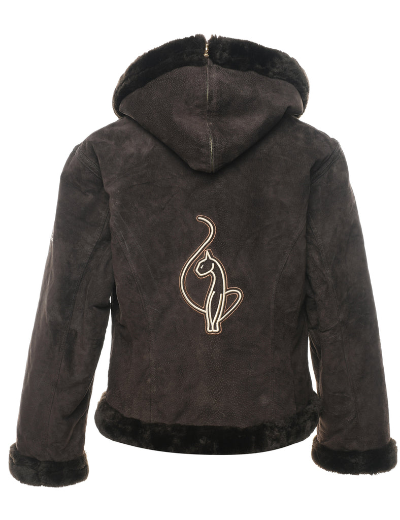 Hooded Dark Brown Coat - L