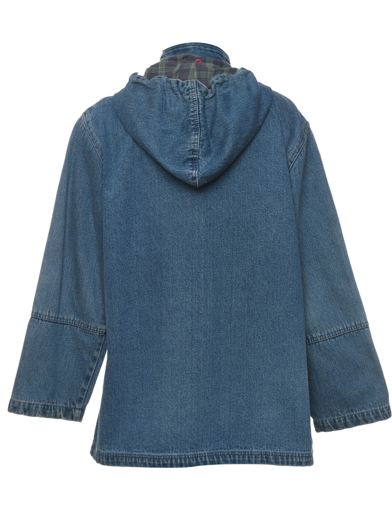 Hooded Denim Zip-Front Denim Jacket - M