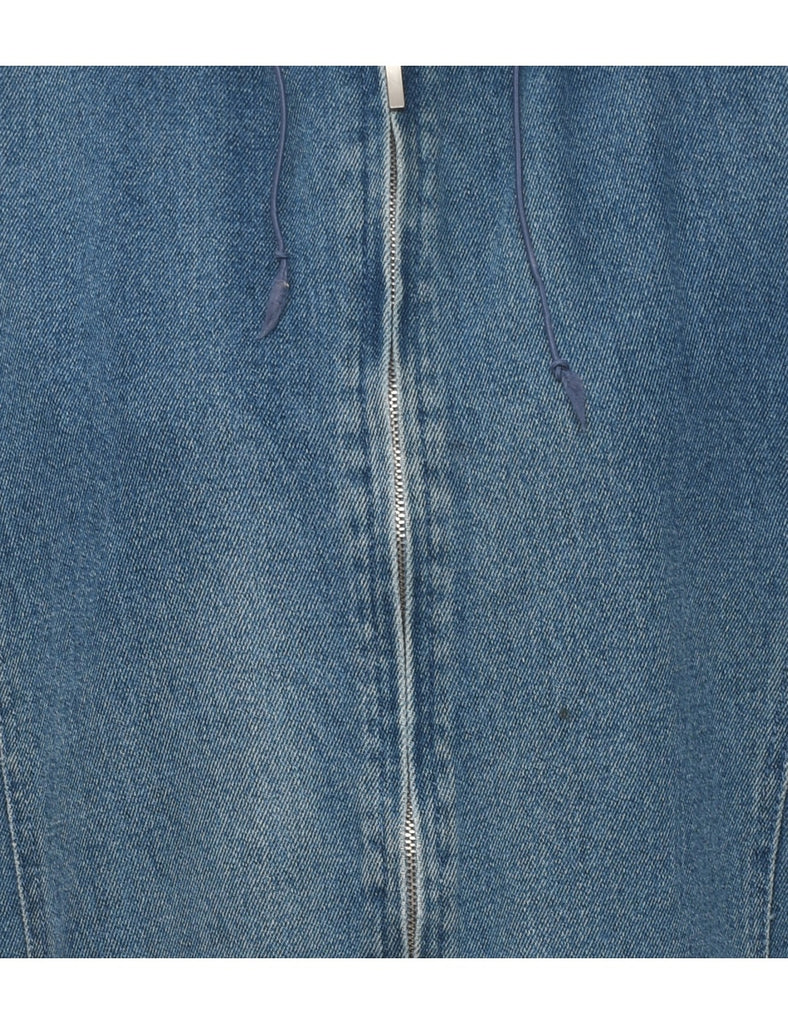 Hooded Denim Zip-Front Denim Jacket - M