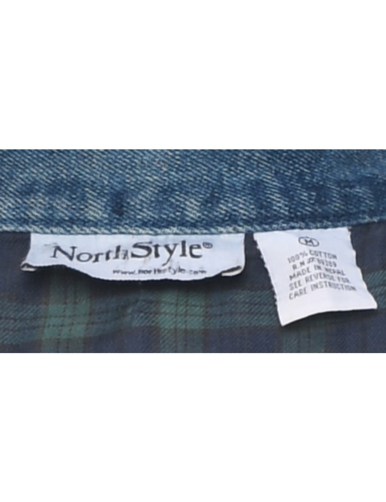 Hooded Denim Zip-Front Denim Jacket - M