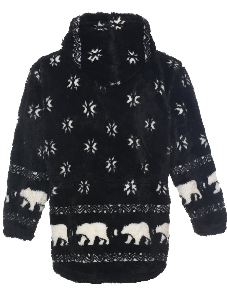 Hooded Faux Fur Coat - L