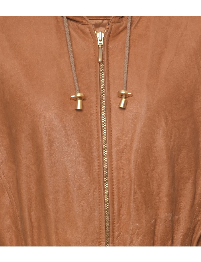 Hooded Leather Jacket - M