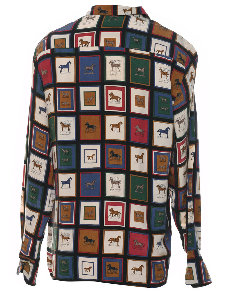Horse Print Blouse - L