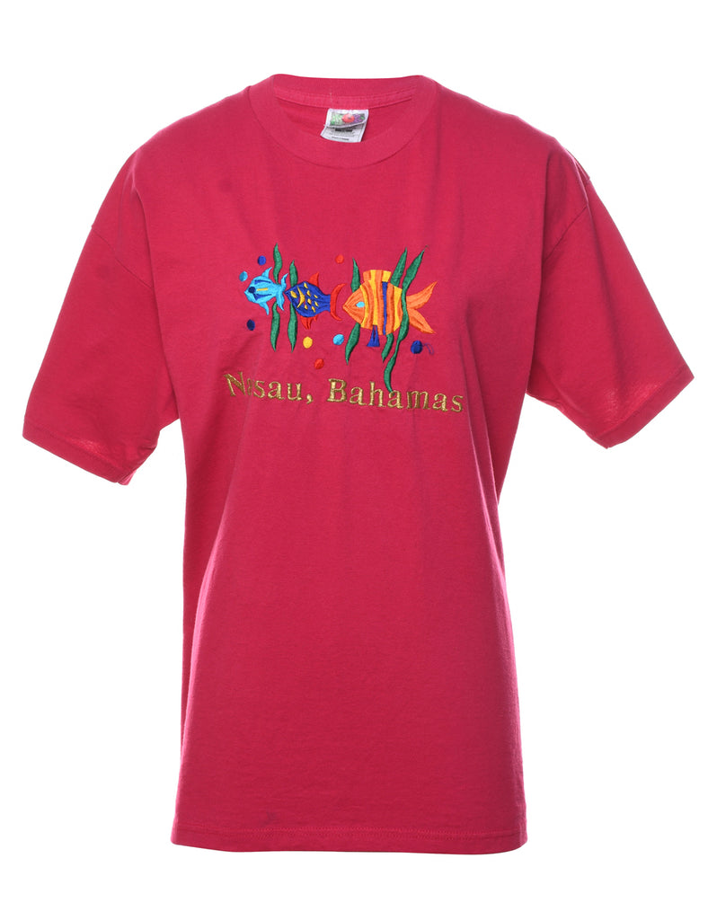 Hot Pink Bahamas Embroidered T-shirt - XL