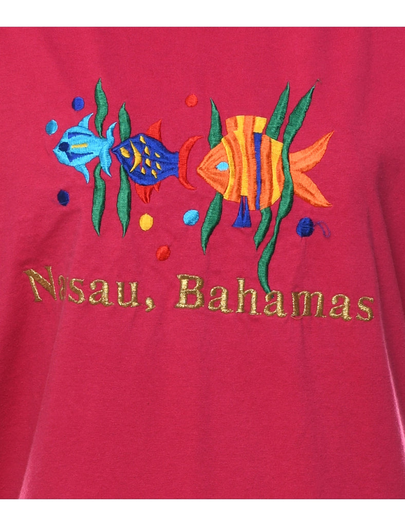 Hot Pink Bahamas Embroidered T-shirt - XL