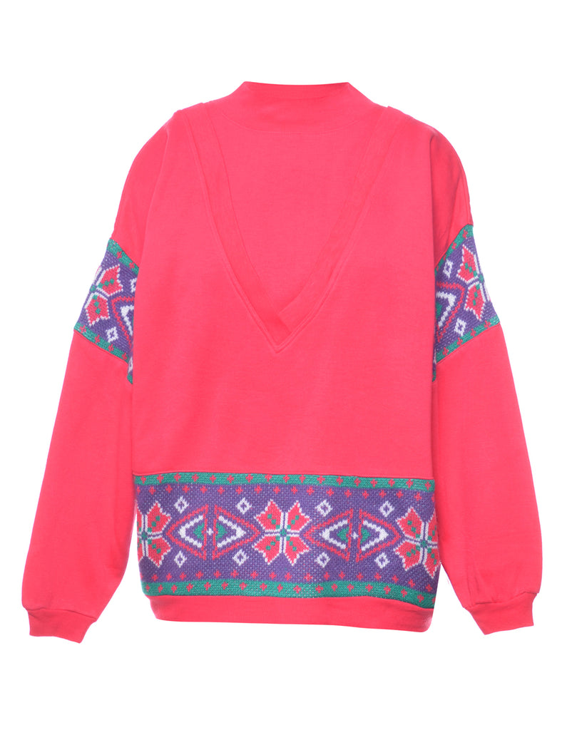 Hot Pink Printed Sweatshirt - L