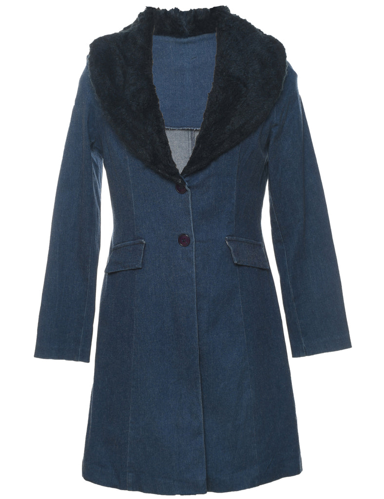 Indigo Faux Fur Trim Denim Jacket - M