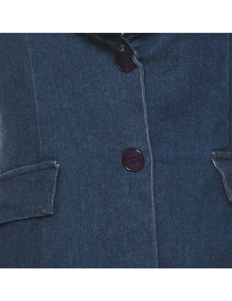 Indigo Faux Fur Trim Denim Jacket - M