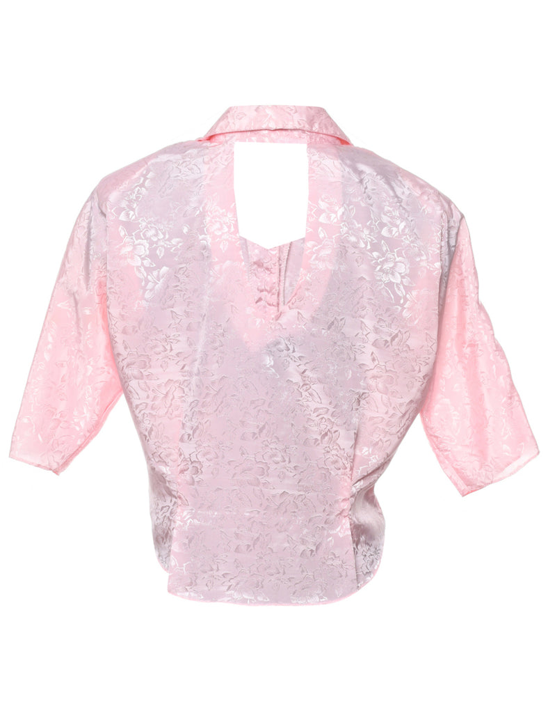 Jacquard Pattern Cropped Blouse - M