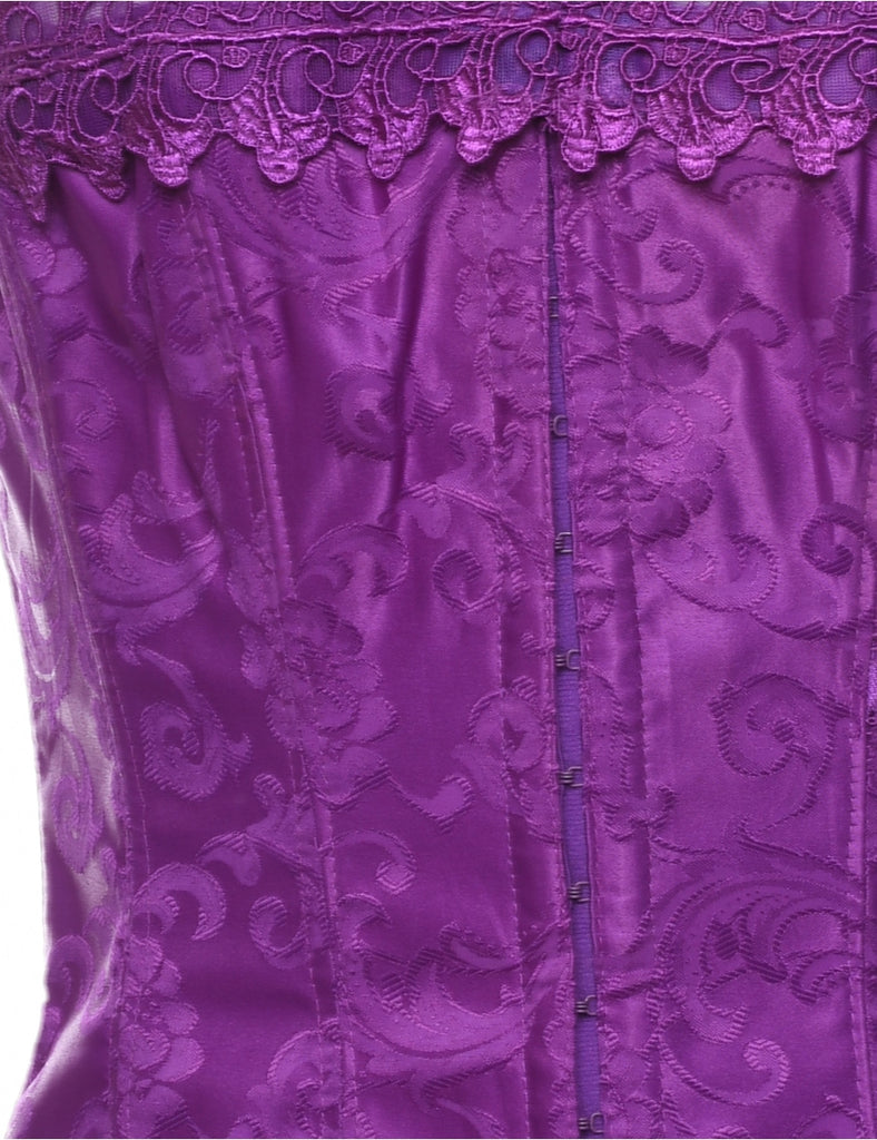 Jacquard Pattern Purple Boned Corset - S