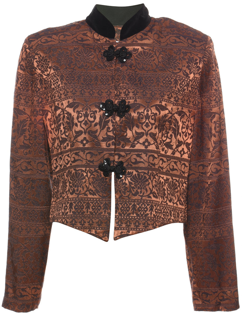 Jessica Howard Brocade Design Bronze & Black 1980s Evening Jacket - L