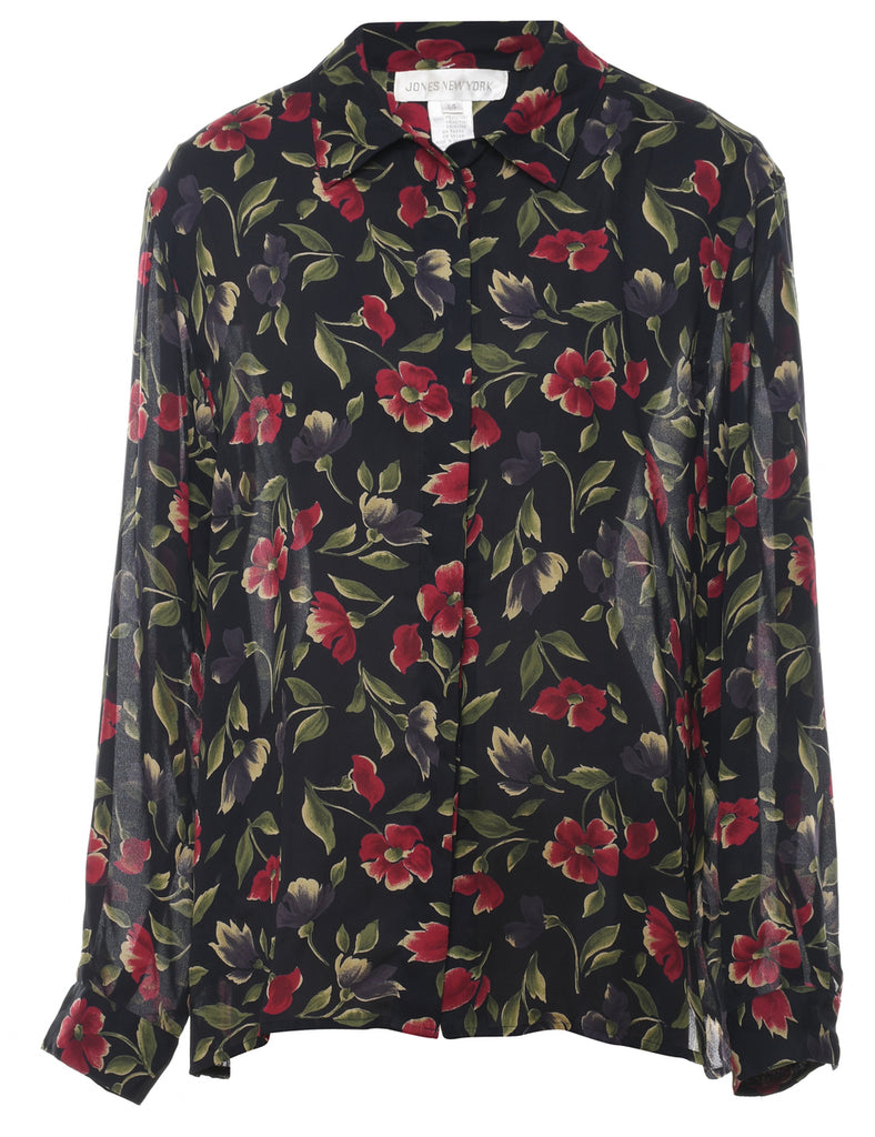 Jones New York Black & Red Floral Blouse - XL