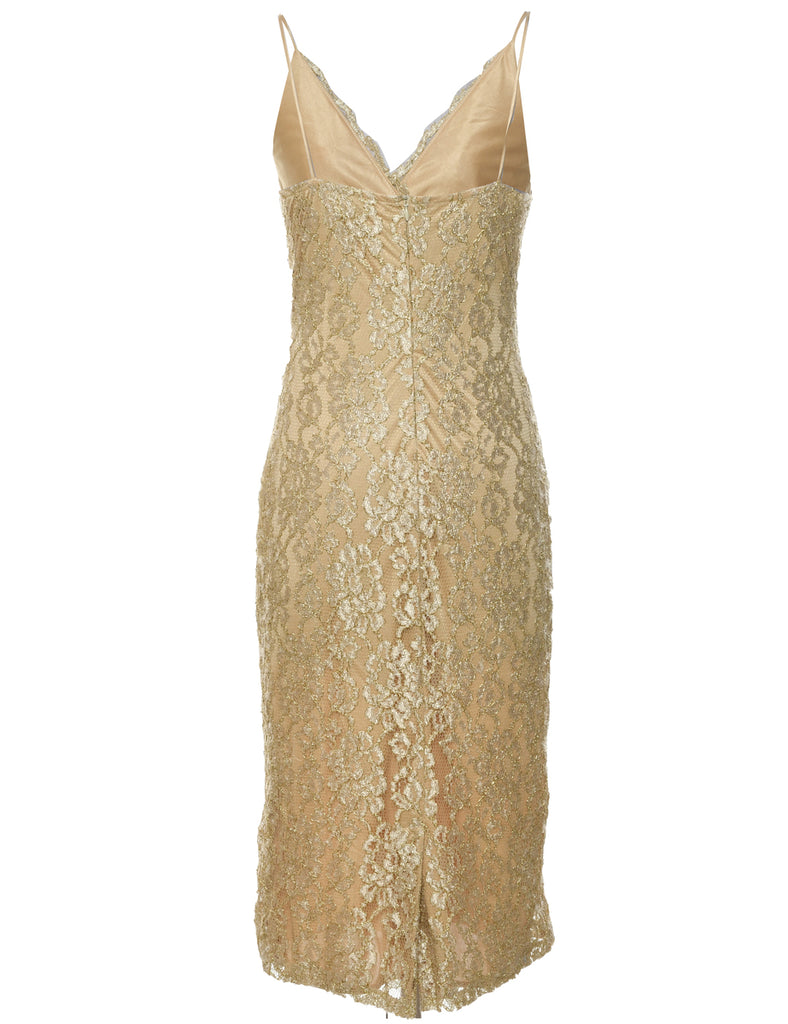 Lace Gold Evening Dress - XS