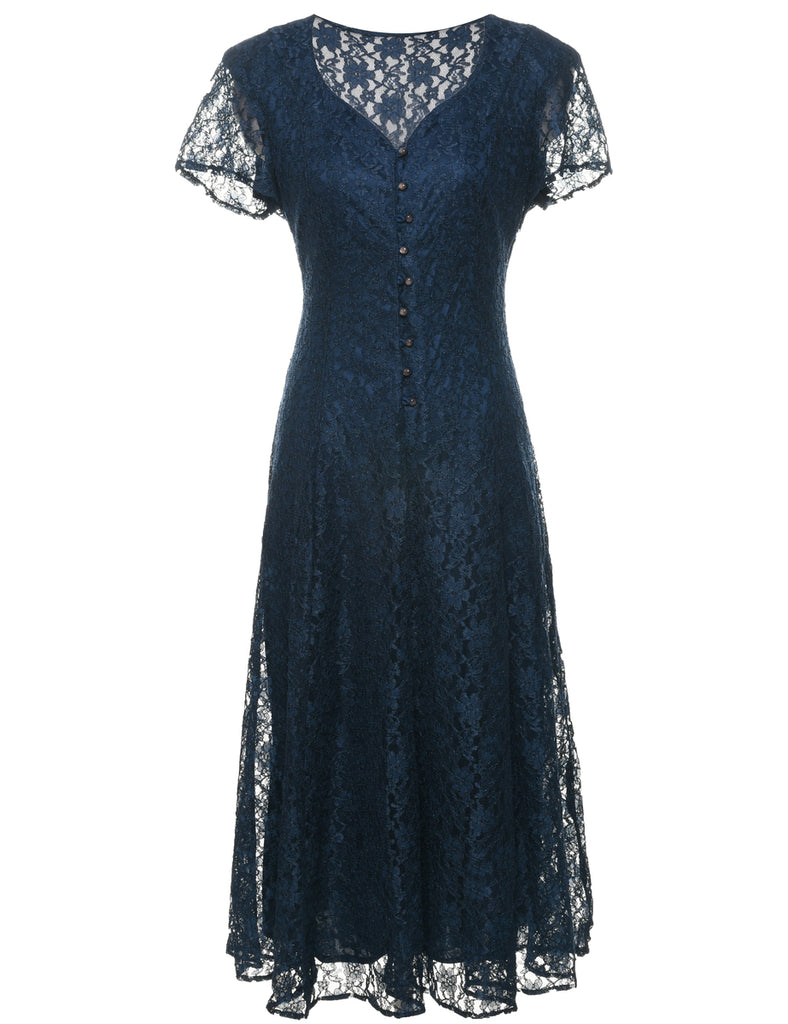 Lace Navy Evening Dress - M