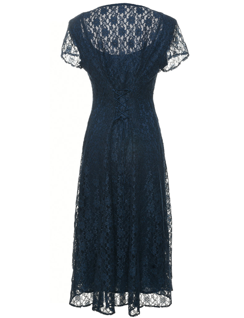 Lace Navy Evening Dress - M
