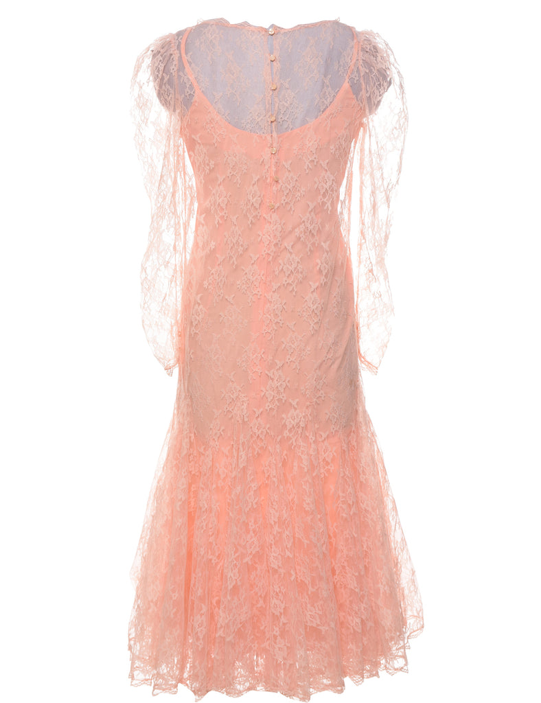Lace Peach Evening Dress - M