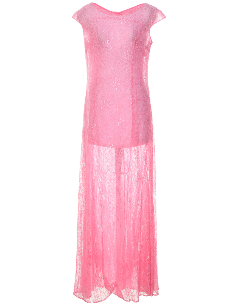 Lace Pink Evening Dress - M