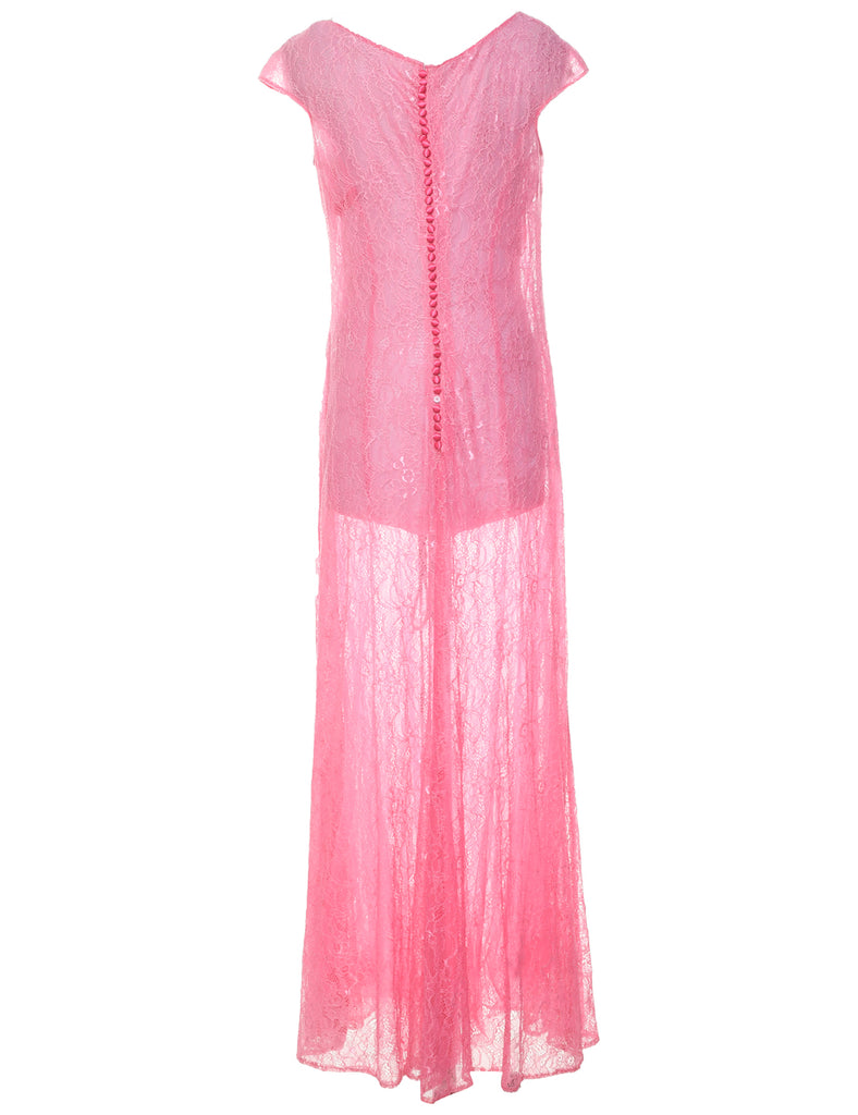 Lace Pink Evening Dress - M