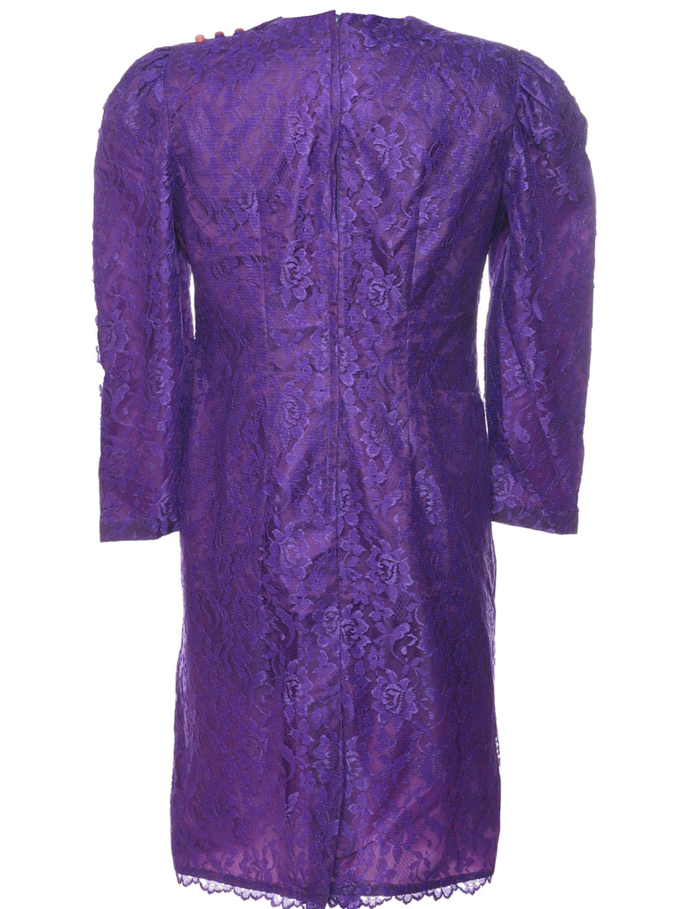 Lace Purple Evening Dress - M
