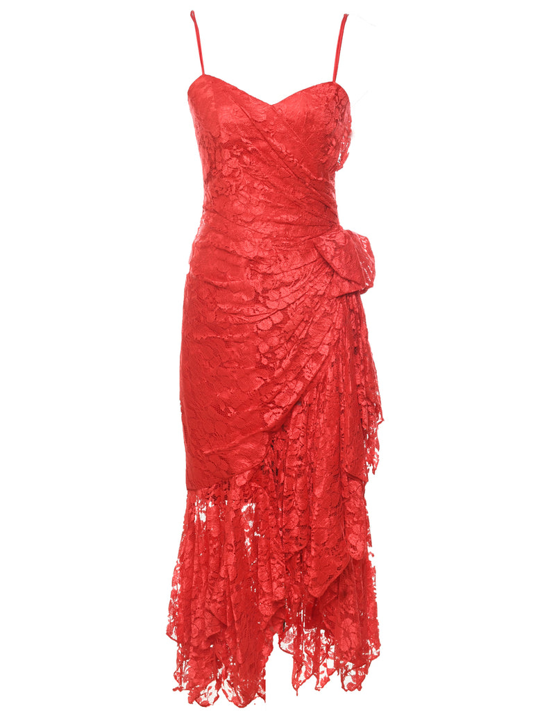 Lace Red Handkerchief Hem Evening Dress - S