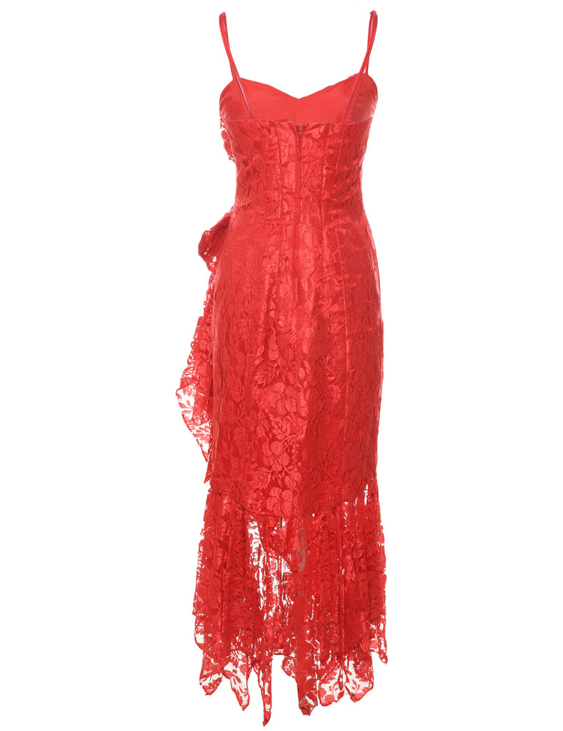 Lace Red Handkerchief Hem Evening Dress - S