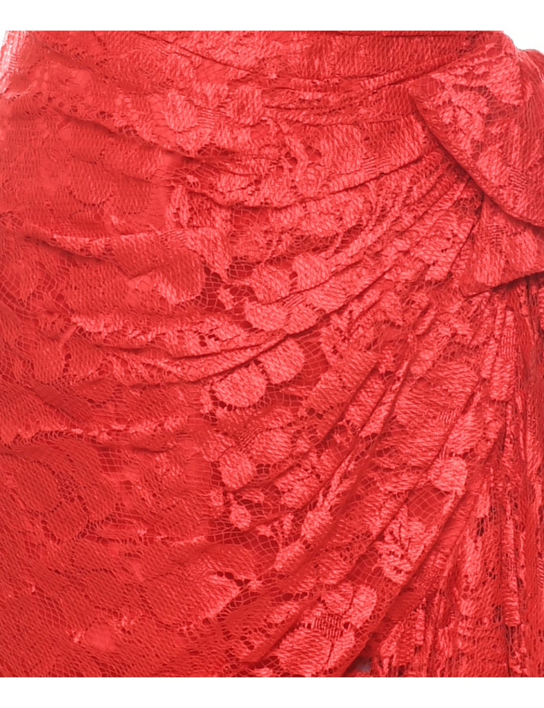 Lace Red Handkerchief Hem Evening Dress - S