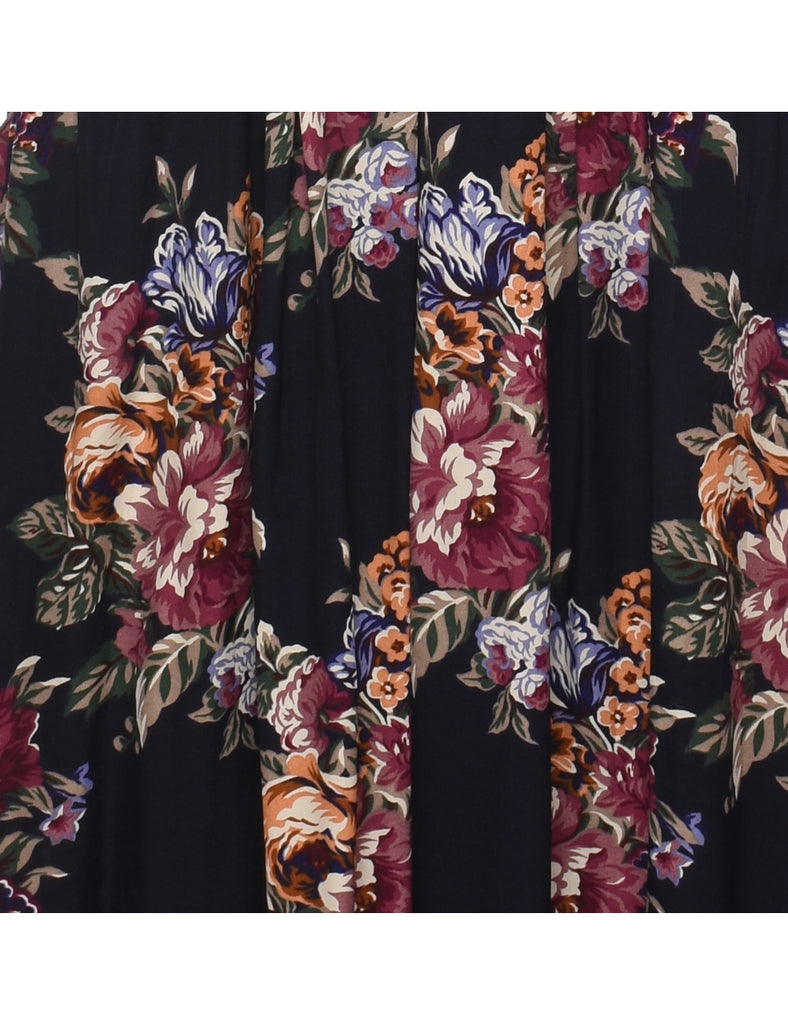 Lace Trim Floral Print Dress - L