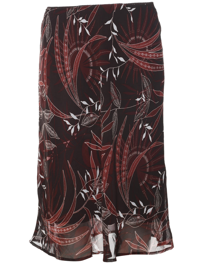 Leafy Print A-line Skirt - L