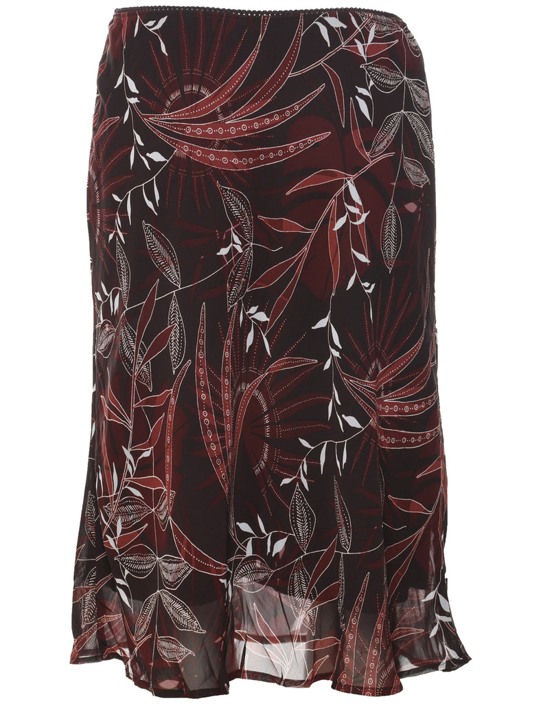 Leafy Print A-line Skirt - L