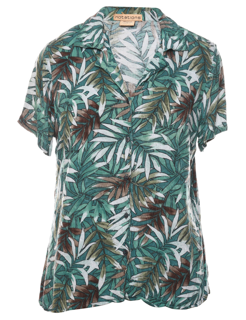 Leafy Print Hawaiian Shirt - L