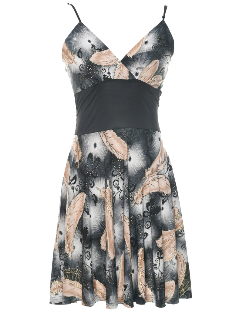 Leafy Print Mini Dress - S