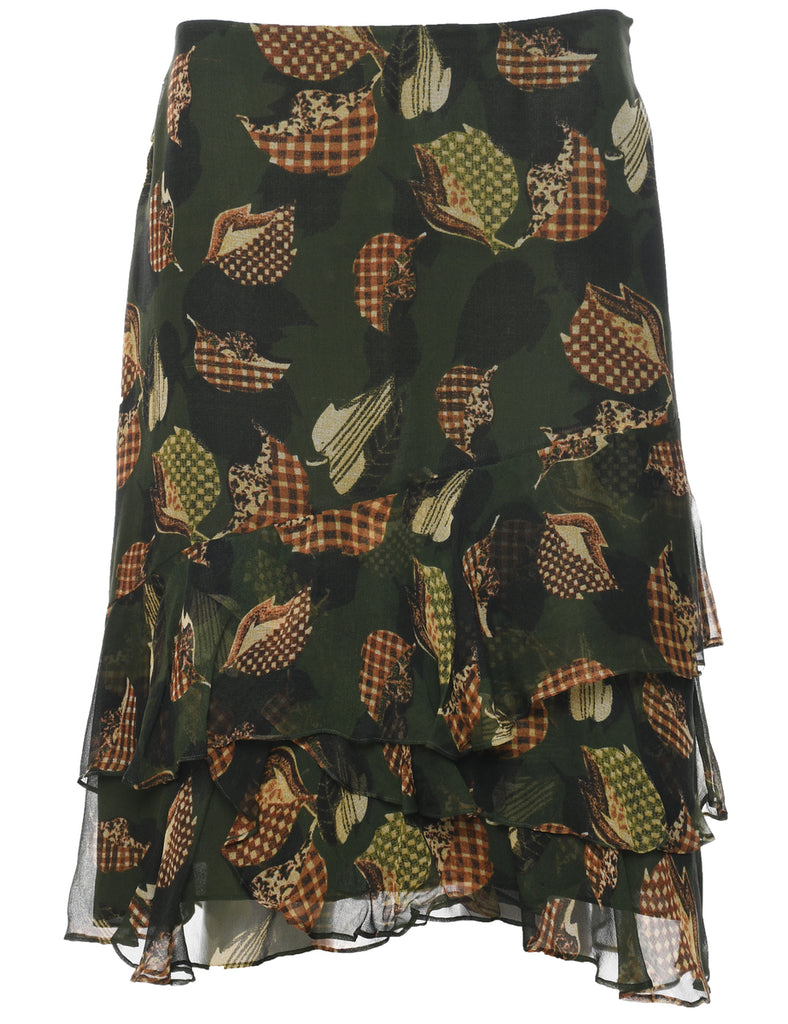 Leafy Print Ra-Ra Skirt - L