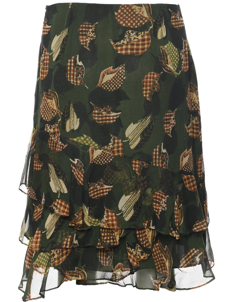 Leafy Print Ra-Ra Skirt - L