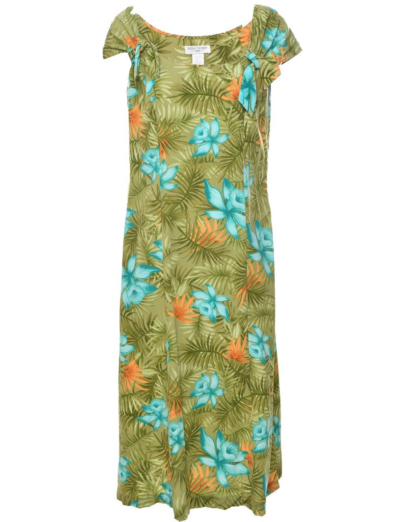 Leafy Print Sleeveless Dress - M