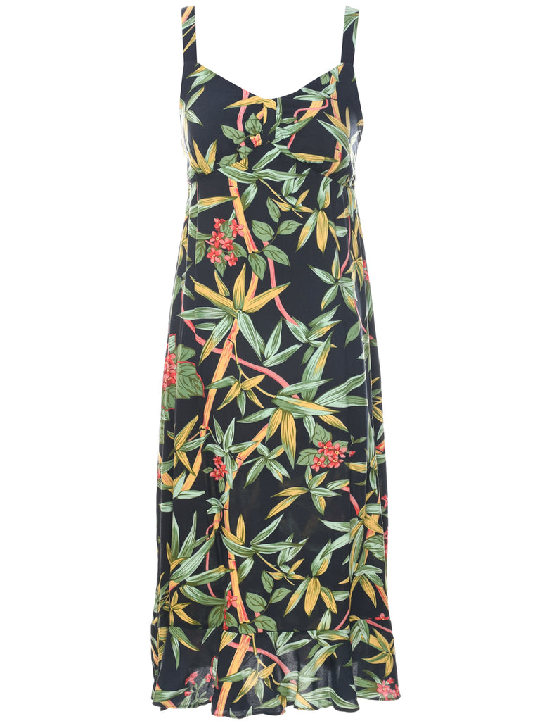 Leafy Print Sleeveless Dress - M