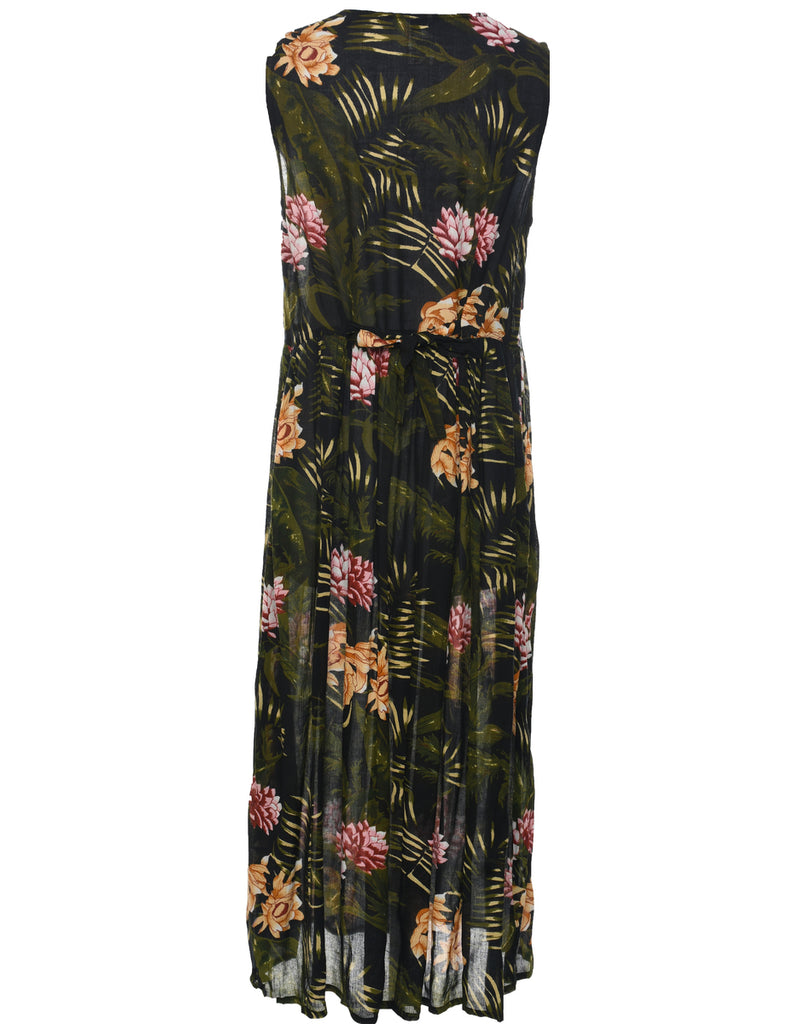 Leafy Print Sleeveless Dress - L