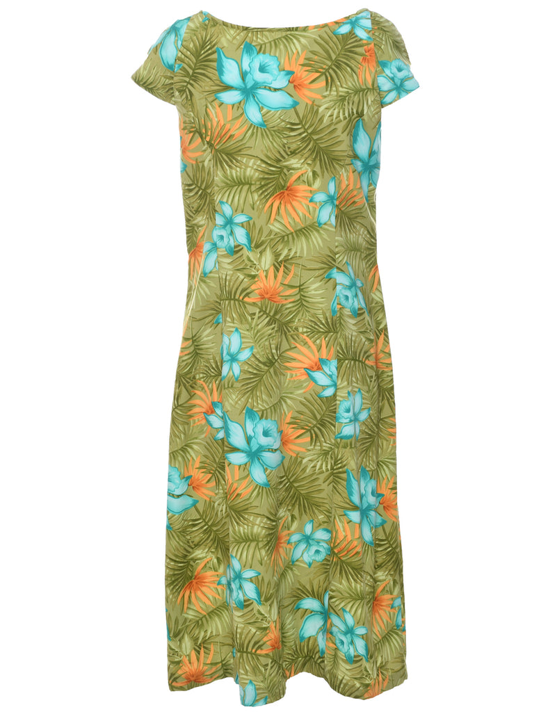 Leafy Print Sleeveless Dress - M