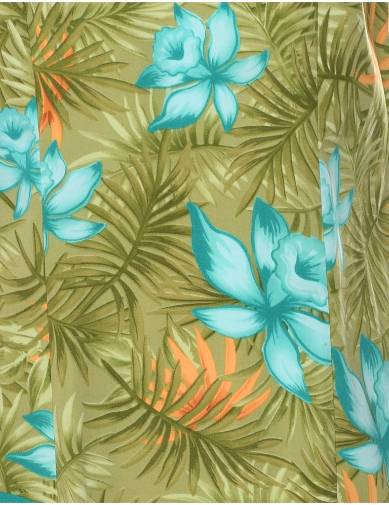 Leafy Print Sleeveless Dress - M